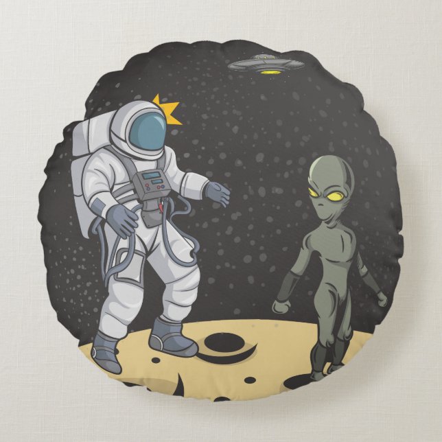 Almofada Redonda Astronauta e alienígena (Frente)