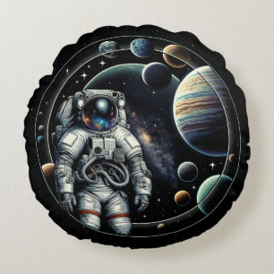Almofada Redonda Astronauta e Planetas Vintage