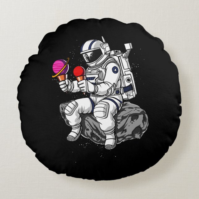 Almofada Redonda Astronauta Espacial Planetas Sorvetes Galáxia Cósm (Frente)