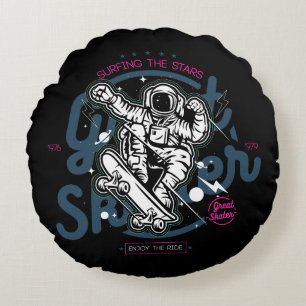 Almofada Redonda Astronauta no skate Surfe nas Estrelas