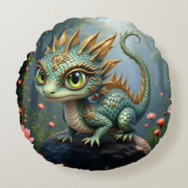 Almofada Redonda Auren – Pequeno Dragão da Floresta Esmeralda