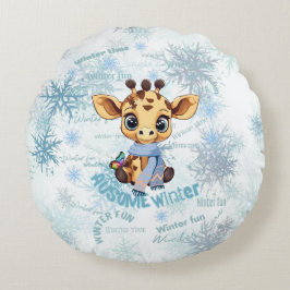 Almofada Redonda AUsome Winter Giraffe – Cute Autism Awareness Snow