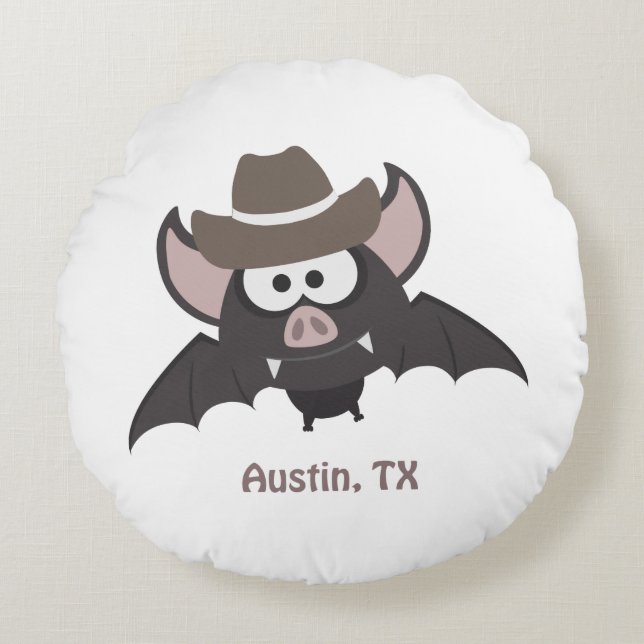 Almofada Redonda Austin Texas Cute Cartoon Cowboy Bat (Frente)