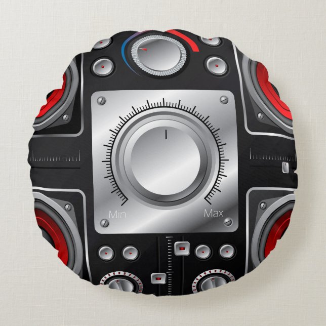 Almofada Redonda Auto-falantes vermelhos com amplificador e botões  (Frente)