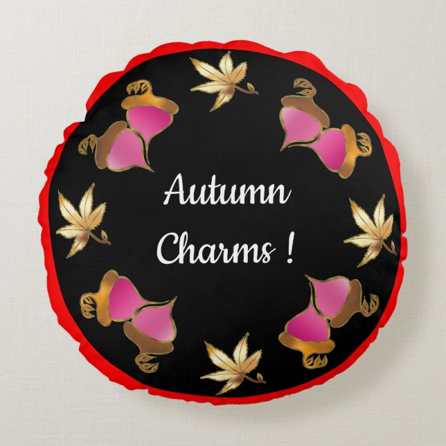 Almofada Redonda Autumn Charms Whimsical Acorts And Leaves (Frente)
