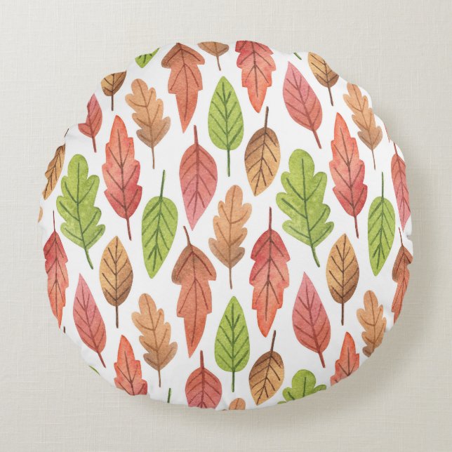 Almofada Redonda Autumn Deixa Watercolor: Nature Pattern. (Frente)