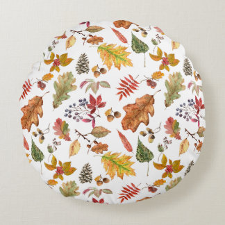 Almofada Redonda Autumn Leaves com Acorn e Berries Selvagens Sem Se