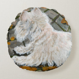Almofada Redonda Autumn Leaves Westie no Pacio