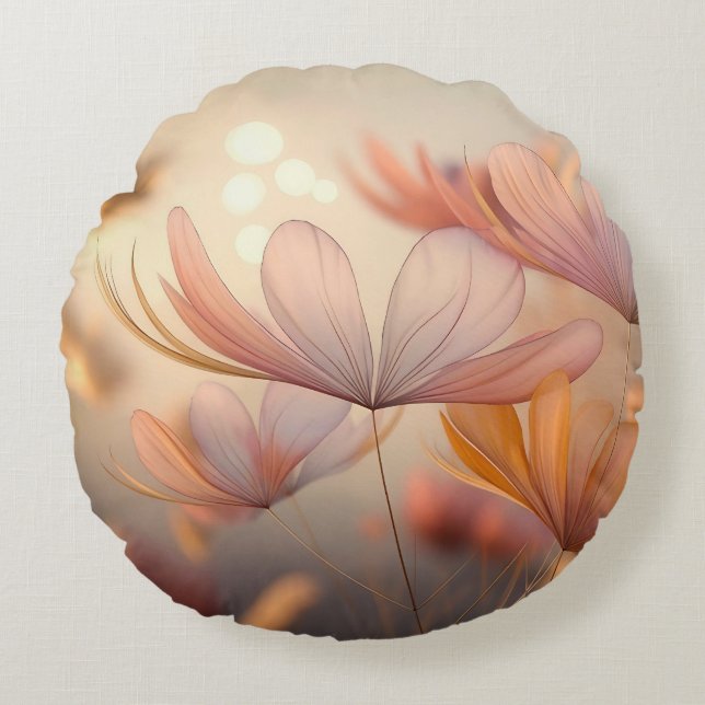 Almofada Redonda "Autumn Whisper: A Macro Symphony of Petals" (Frente)