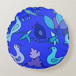 Almofada Redonda Aves Azuis