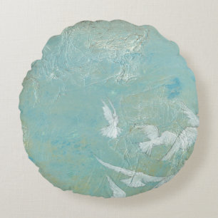 Almofada Redonda Aves Brancas Voando Através Do Céu Azul