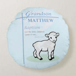 Almofada Redonda Avô Baptism Blue Boy Lamb Personalizado