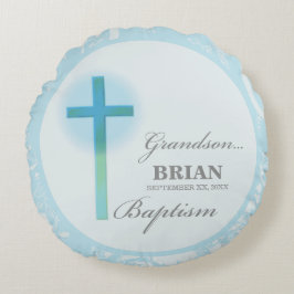 Almofada Redonda Avô Baptism Blue Lace Personalizado