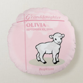 Almofada Redonda Avô, Baptism, Menina Rosa, Nome e Data