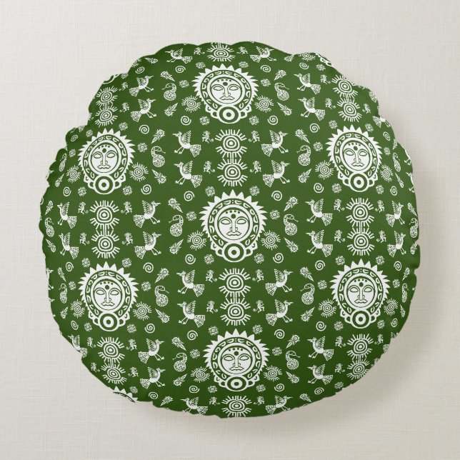 Almofada Redonda Aztec Art Home Decor Mexicano (Frente)