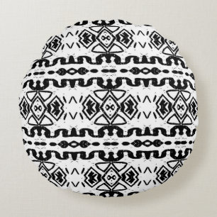 Almofada Redonda Aztec Étnico, Padrão De Vintage Striped.