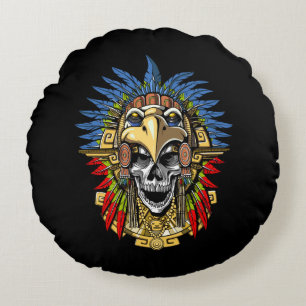 Almofada Redonda Aztec Skull Warrior
