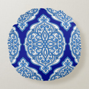 Almofada Redonda Azul-branco-luxo, ornamento turco.