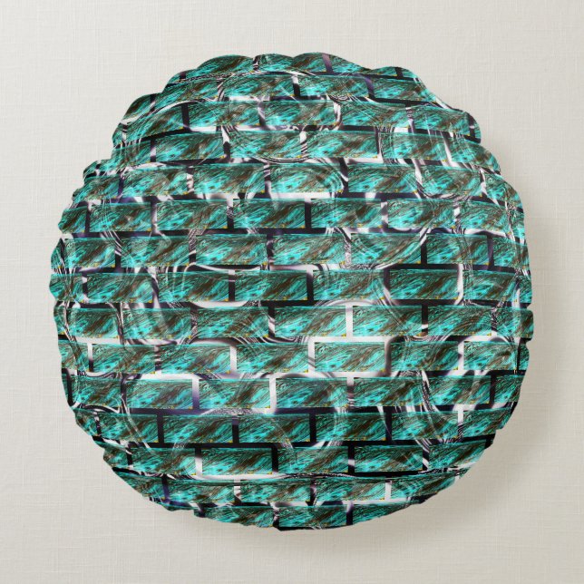 Almofada Redonda Azul claro, bolhas na grelha ou efeito na parede d (Frente)