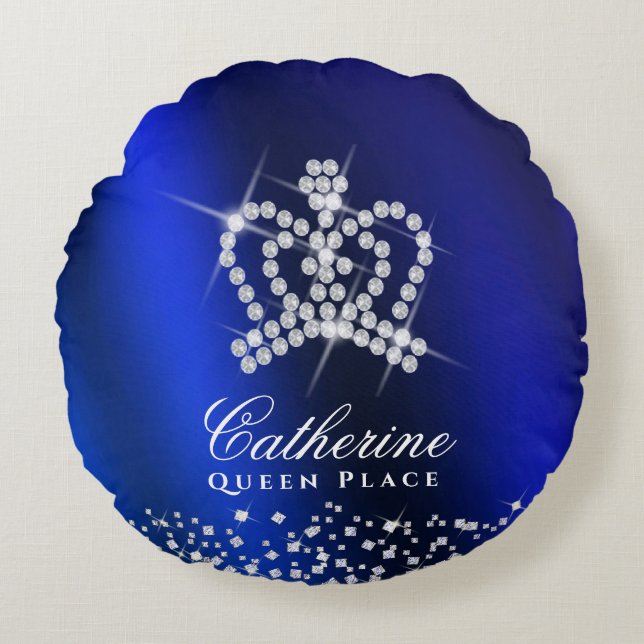 Almofada Redonda Azul-Coroa-reluzente (Frente)