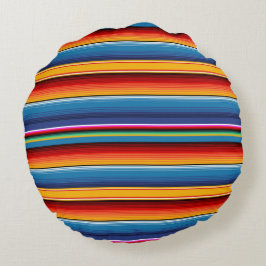 Almofada Redonda Azul Dourado Vermelho Mexicano Sarape