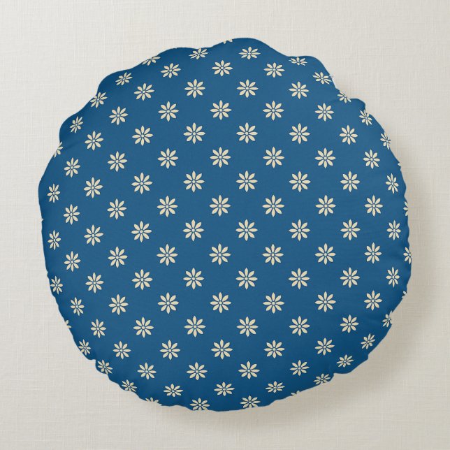 Almofada Redonda Azul e Branco Floral  (Verso)