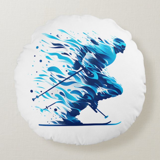 Almofada Redonda Azul Energetico para Entusiastas Esportivos (Frente)