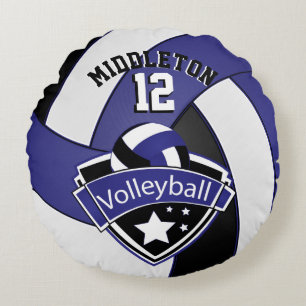 Almofada Redonda Azul Escuro, Branco e Preto Personalizar Voleibol