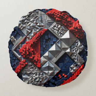 Almofada Redonda Azul Escuro Vermelho Vibrante Prata Micro Mosaico 