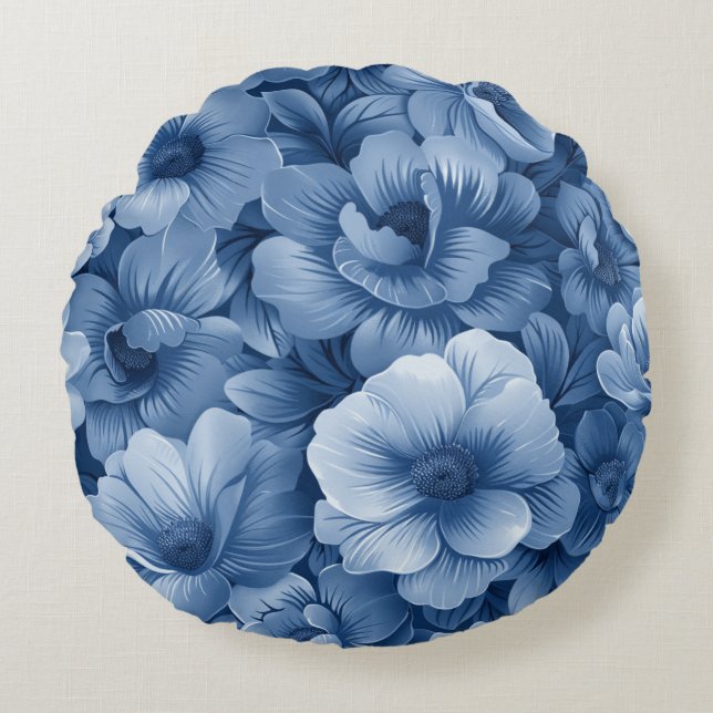 Almofada Redonda Azul Floral (Frente)