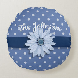 Almofada Redonda Azul fosso, pontos e margarida