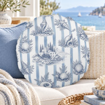 Azul Listras Elegantes Conchas Toile de Jouy Litor