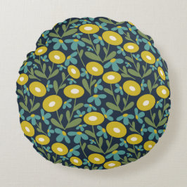 Almofada Redonda Azul-mar Retro de Verão dos anos 60