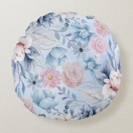 Almofada Redonda Azul marinho E Floral Rosa