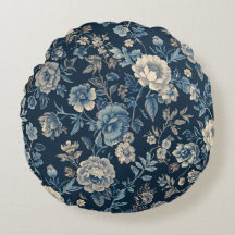 Azul Marinho Padrão Floral Botânico Vintage