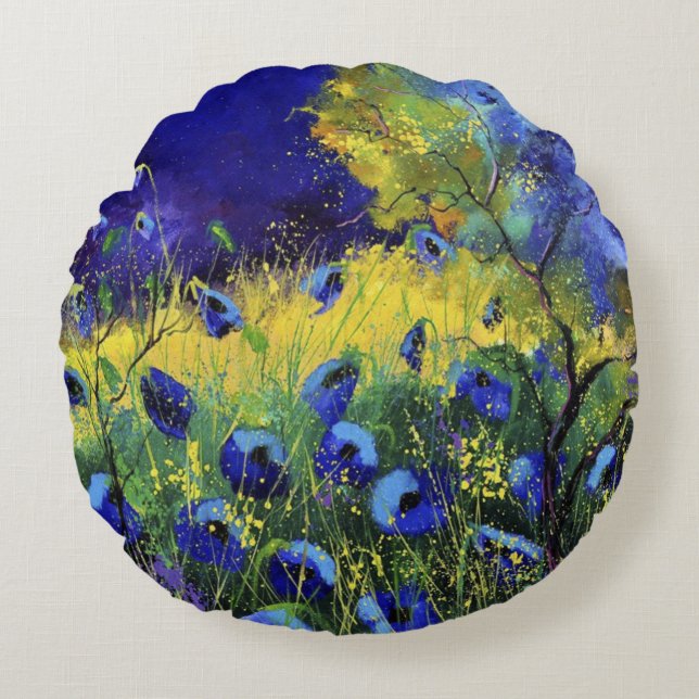 Almofada Redonda Azul outono, Arte (Frente)