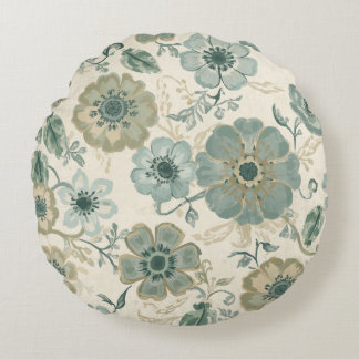 Almofada Redonda Azul Poeirento Suave Bege Sage Verde Floral Fazend