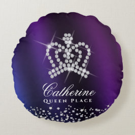 Almofada Redonda Azul Roxo com Coroa Estrelada