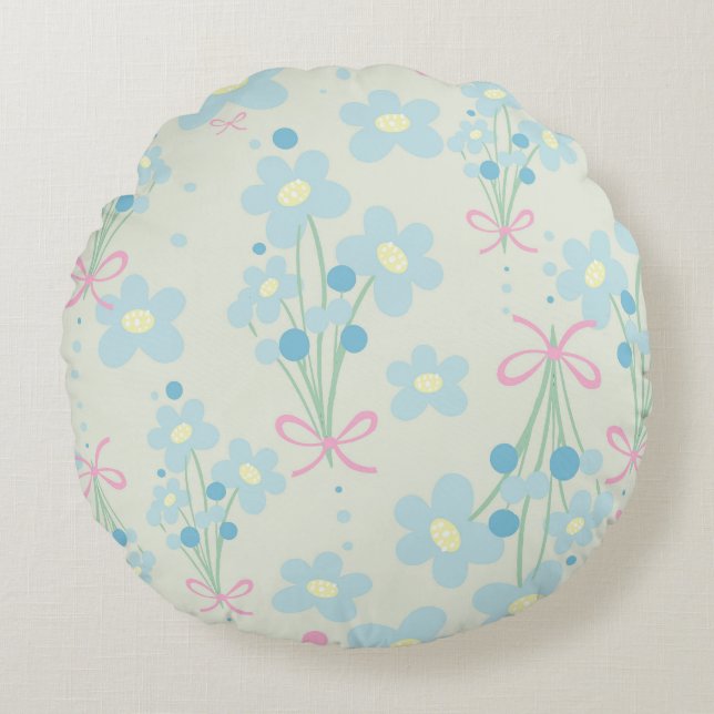 Almofada Redonda Azul Suave e Harmonia Rosa (Frente)