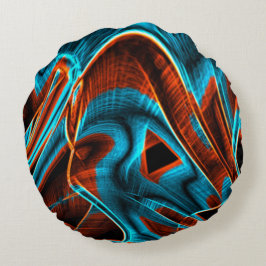 Almofada Redonda Azul torto e vermelho queimado com ranhuras