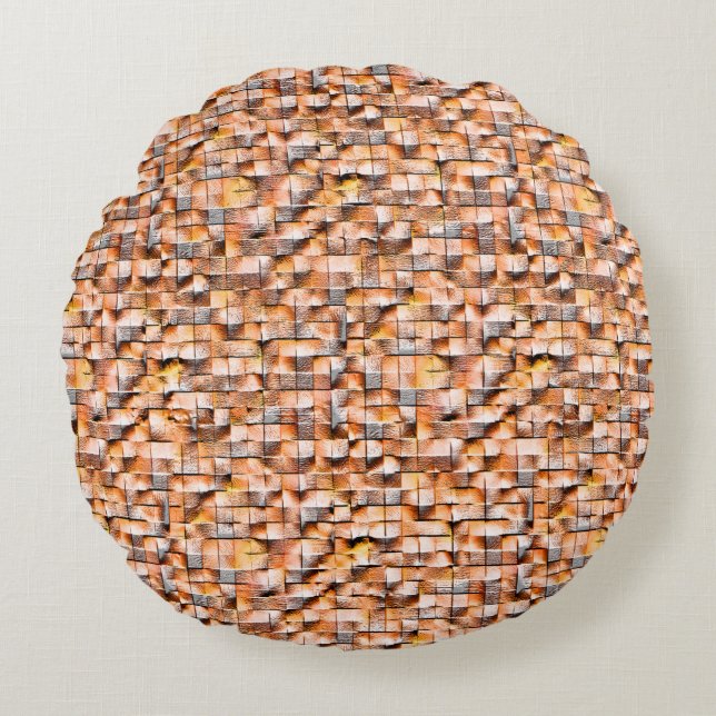 Almofada Redonda azulejo de cerâmica rugosa laranja com falhas, dig (Frente)