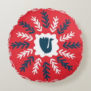 Almofada Redonda Azulejo de Natal Folk Doodle Art