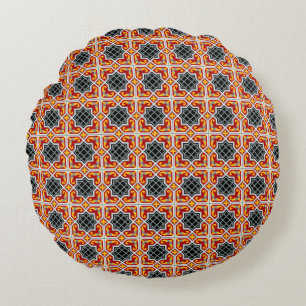 Almofada Redonda Azulejo Geométrico Vintage Preto Vermelho Barcelon