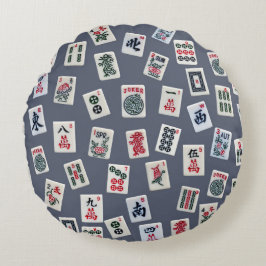 Almofada Redonda Azulejo MahJongg em azul escuro