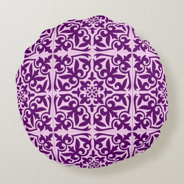 Almofada Redonda Azulejo marroquino - roxo e orquídea (Verso)