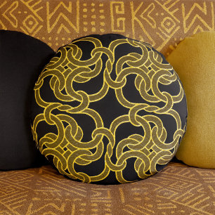 Almofada Redonda Azulejo Padrão Dourado Céltico Céltico Nó Invisíve