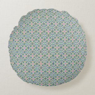 Almofada Redonda Azulejo rosa e azul
