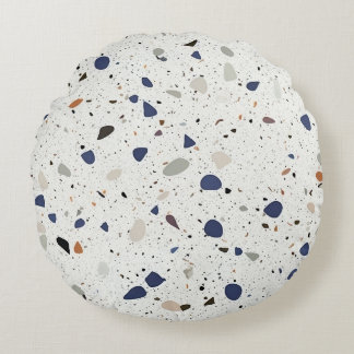 Almofada Redonda Azulejo Terrazzo moderno Cinza azul decorativo bra