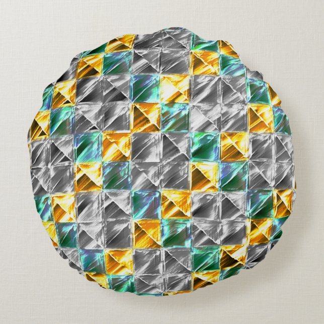 Almofada Redonda Azulejos de visores, ouros e prata ou manchados (Verso)