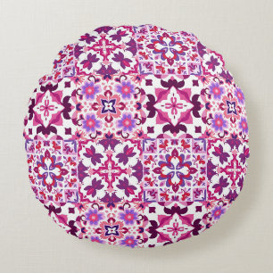Almofada Redonda Azulejos Espanhóis Rosa e Roxo